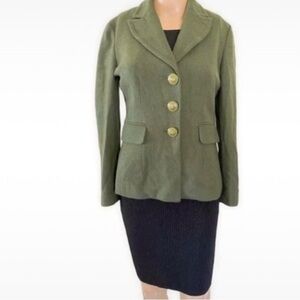 Talbots Women's Size 2P Olive Green Blazer Casual 100% Wool Blazer Jacket
